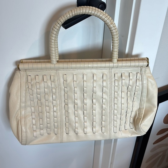 Kenneth Cole Cream Leather Woven hand bag - Picture 1 of 8